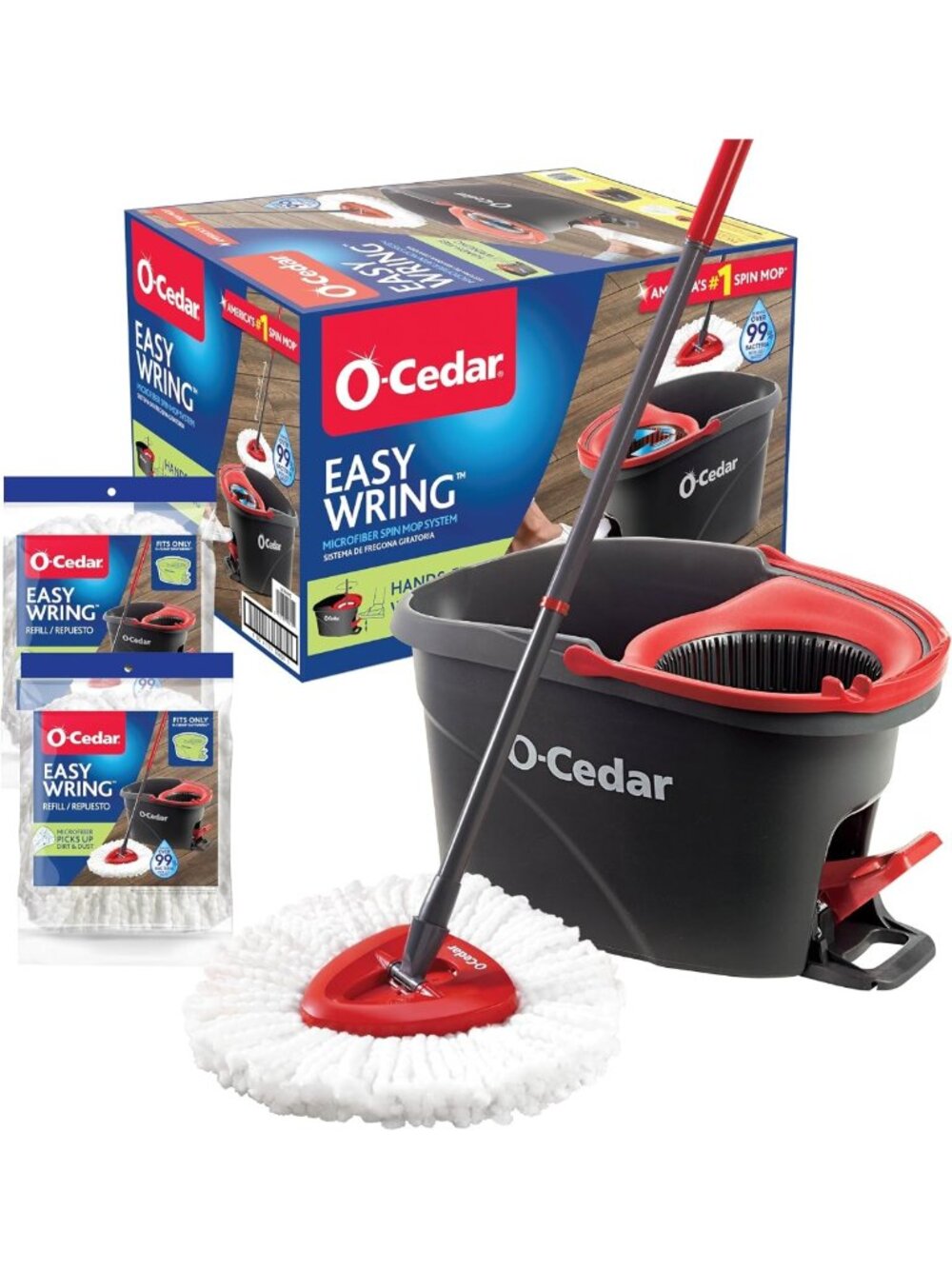 EasyWring Microfiber Spin Mop & Bucket Set with 2 Extra Refills - Floor Cleaning